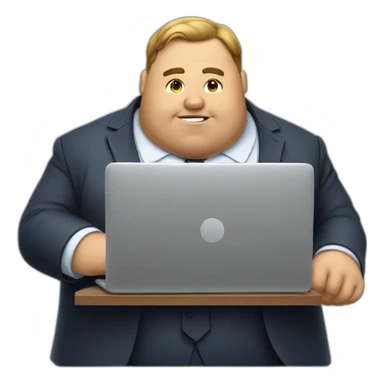 very fat wearing a suit guy working in a small laptop sticker