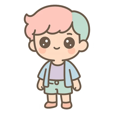 a cute twink, big eyes, trendy outfit, gentle smile, kawaii style sticker