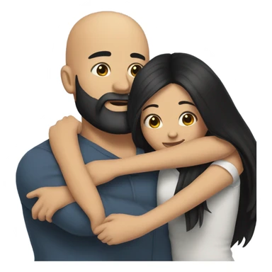 Bald man with black beard and girl long black hair hugs sticker