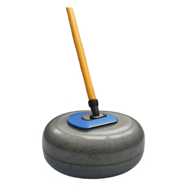 An icon showing a detailed close-up of a curling stone sliding across the ice, with a broom in motion beside it. The background features an indoor stadium with cheering spectators on the stands. Transparent background captures the strategy and focus of curling. sticker