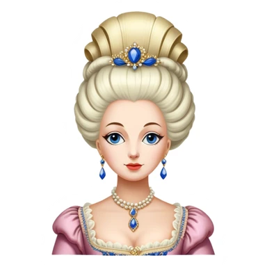Cinematic Realistic Marie Antoinette Portrait Emoji, depicted as an opulent royal figure with elegant attire and a graceful poised expression, rendered with rich textures and soft lavish lighting that captures her historical allure. sticker