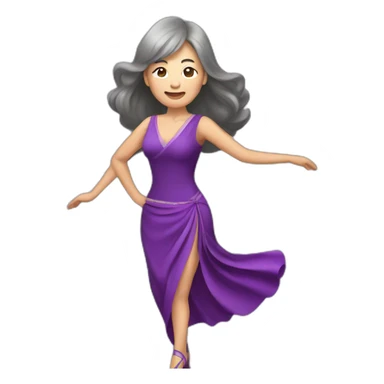 long hair Asian senior woman with bang in sexy purple dress ballroom dancing sticker