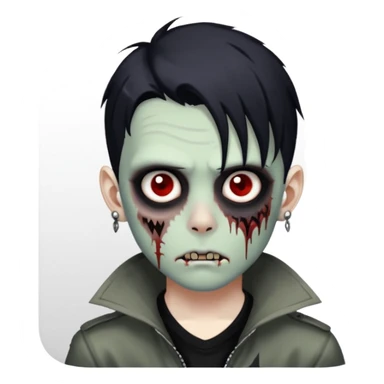 zombie boy with black anime wolfcut medium long symmetrical hair and piercings sticker