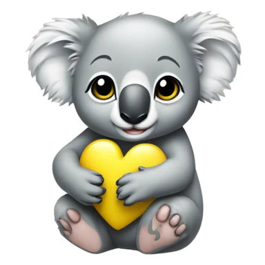 Baby koala with yellow heart in its paws  sticker