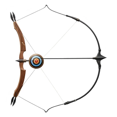 A professional recurve bow with an arrow nocked, ready to be released. The target features concentric rings, placed at a distance. The emphasis is on the bow, arrow, and target, highlighting the precision, focus, and skill involved in competitive archery. sticker