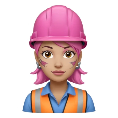 construction worker woman pink helmet and face tattoo sticker