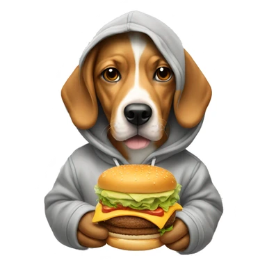Dog in hoodie eating burger sticker