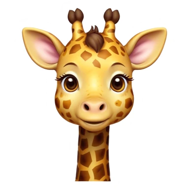 Cinematic Cute Giraffe Portrait Emoji, Head tilted playfully and inquisitively, featuring a glossy, patterned Fur of warm yellows and browns with delicate white spots, round, sparkling eyes filled with curious wonder, Simplified yet irresistibly adorable features, highly detailed, glowing with a warm, friendly glow, high shine, affectionate and gentle, stylized with a touch of savannah whimsy, bright and endearing, soft glowing outline, capturing the essence of a mischievous yet loving giraffe, so playful it feels like it could gallop out of the screen and into your arms! sticker