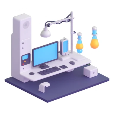 tech lab with glowing screens and robots sticker