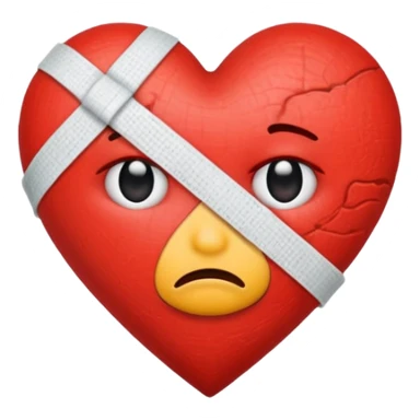 heart with a bandage and frown, pain point concept, emoji style sticker