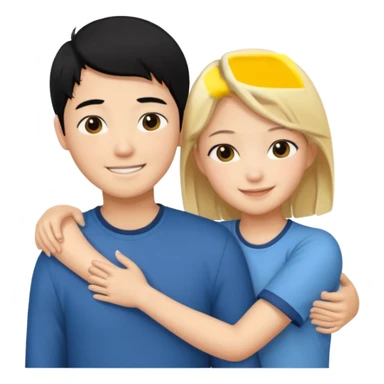 asian boy with black hair and blonde girl hugging sticker