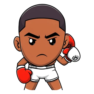 Close-up face of a young 19-year-old Black male boxer, intense gaze, boxing gloves slightly visible sticker