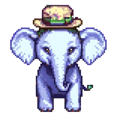 elephant with a hat, pixel art style sticker