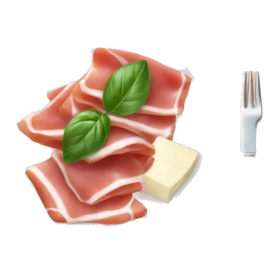 A plate of prosciutto hams with two mozzarella and a piece of basil leaf sticker