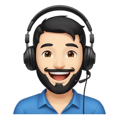 anime style laughing man with black hair, brown eyes, black beard wearing gaming headset sticker