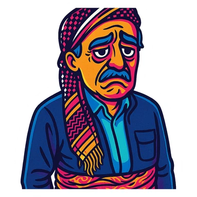 Create a cartoon sticker with a sad expression in the style of Flux Pro, with a transparent background. The style should reflect the vibrant and pop colors typical of Flux Pro style. sticker