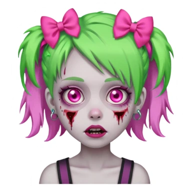 girl-zombie,with-neon green-hair,pink-bows sticker