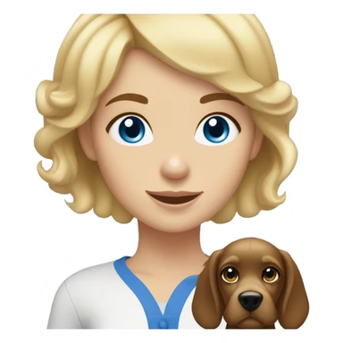 brunette girl short hair blue eyes  with blonde cocker spaniel sticker
