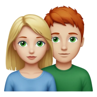 Blonde hair pretty girl with blue eyes, and red haired long hair boy green eyes in love with each other sticker