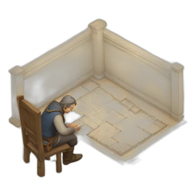medieval architect drawing on a floor plan sticker