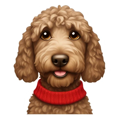 Brown labradoodle with red sweater sticker