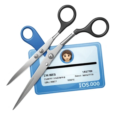 Scissors cutting an ID card in 2 parts.hyper realistic sticker