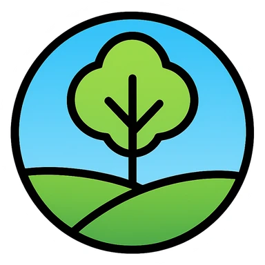 circular logo with a tree and grass, frutiger-aero style, smooth lines, modern, open feel sticker