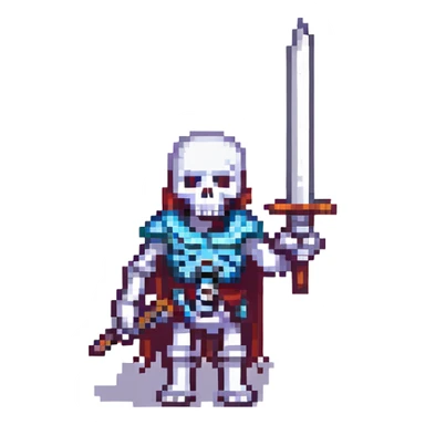 skeleton with a large sword, pixel art style sticker
