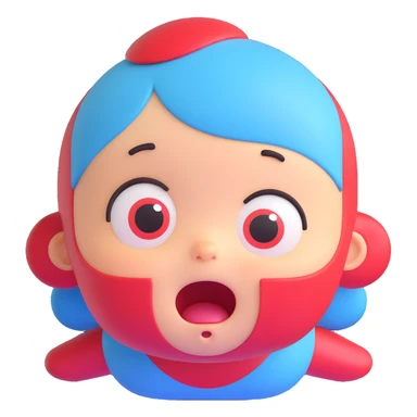 round baby blue and red face with a surprised expression, Microsoft 3D Fluent style sticker