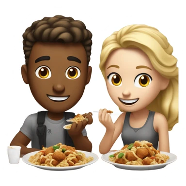 a blonde guy and a blonde girl eating panda express  sticker