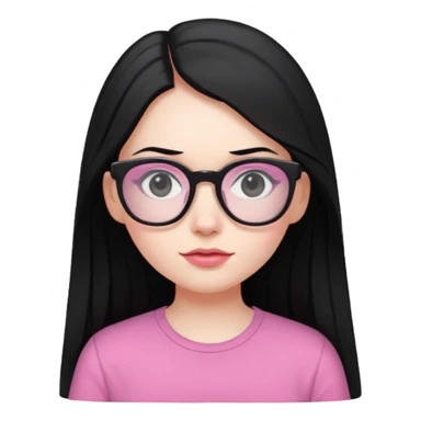 Pale skin long black hair girl with pink shirt and black glasses sticker