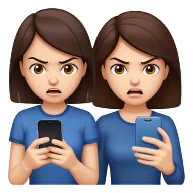 Two angry brunettes looking at phone sticker