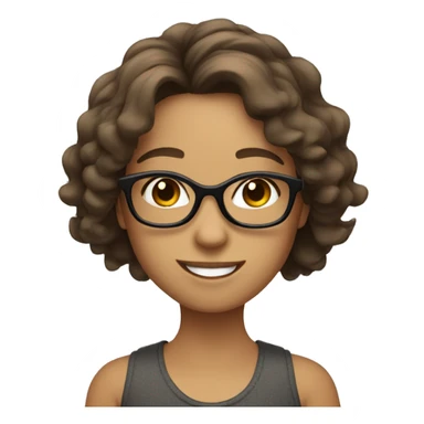 smiling girl with shoulder length shaggy brown hair and big dark glasses sticker