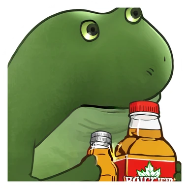 A Canadian playing hockey while holding maple syrup  sticker