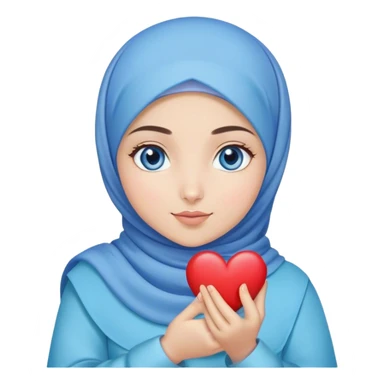 Turkish beautiful finish Konya girl blue eyes with blue lila hijab and hold heart in her hand  sticker