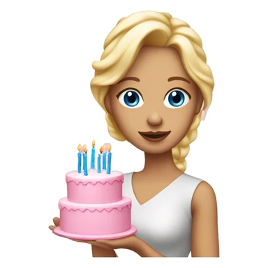 Blonde woman with blue eyes holding a pink birthday cake  sticker