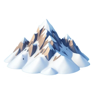 A 3D cartoon snow-covered mountain peak with soft clouds around it, clear blue sky, bright sunlight, smooth textures, Memoji-style rendering. sticker