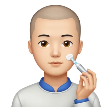 chinese man with buzz cut doing skincare sticker