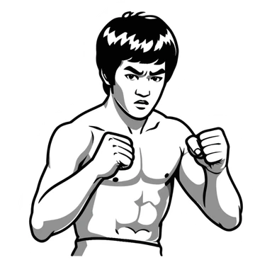 Bruce Lee iconic martial arts star in fighting stance, chest up portrait sticker