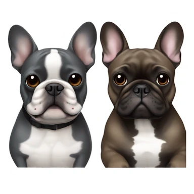 dark gray french bulldog happy alongside a black brown brindle French bulldog, best friends sticker