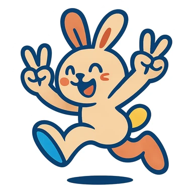 beige bunny jumping and making peace signs, vibrant toon style, bright colors sticker