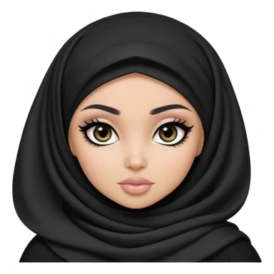 black pretty bratz girl, hijabi, dark black eyes, black eyeliner, pale skin, black clothes sticker
