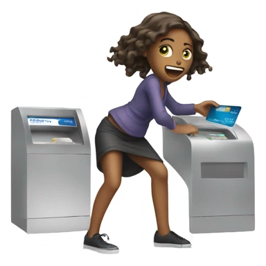 girl slamming credit card down on a white counter  sticker