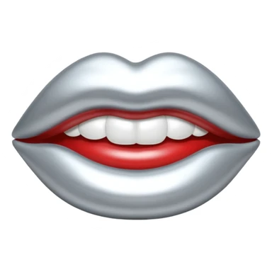 Chrome silver lips emoji, glossy metallic texture, iOS emoji style, smooth reflections, bold but minimal design, centered sticker