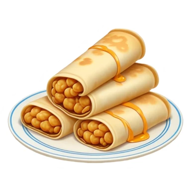 Shandong Jianbing guozi rolled pancake with crispy fritter inside, simplified emoji style with bold outlines and bright colors, cartoon style Chinese crepe sticker