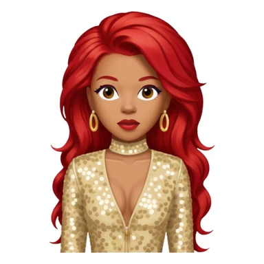 Keyshia Cole with long red hair, cream sequin outfit sticker