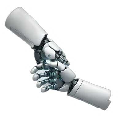 A human hand shaking hands with a robotic hand in sign of collaboration  sticker