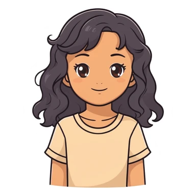 Cute girl with wavy black hair and slightly tan skin but fair and light just medium, brown eyes, black wavy hair  sticker