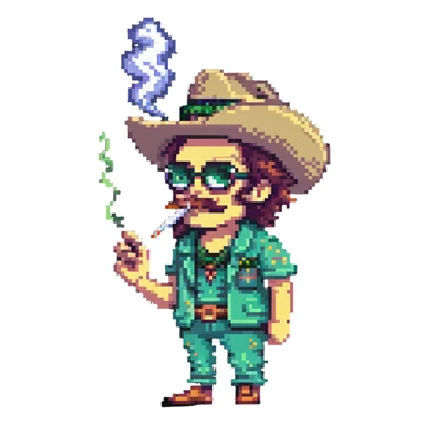 pixel art of a quirky character 'tralalero tralala' smoking a joint sticker