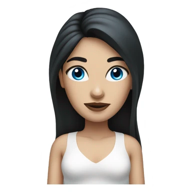 woman wit very long dark hair, thick eyebrows, blue eyes, white skin sticker